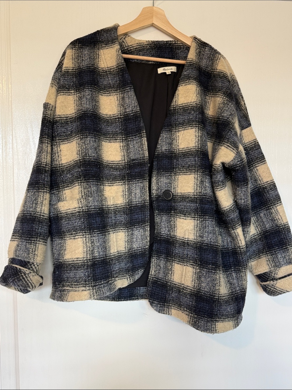 Madewell Navy & Cream Plaid Single-Button Blazer